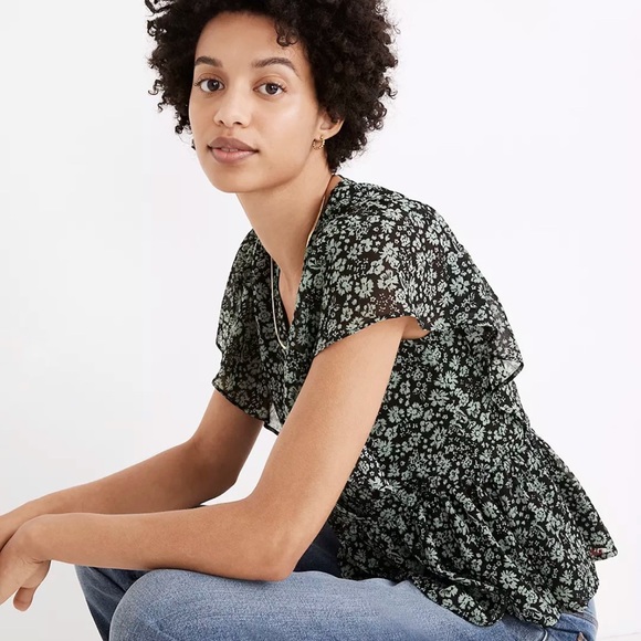MADEWELL Georgette Ruffle Sleeve Floral Peplum Top - Picture 10 of 10